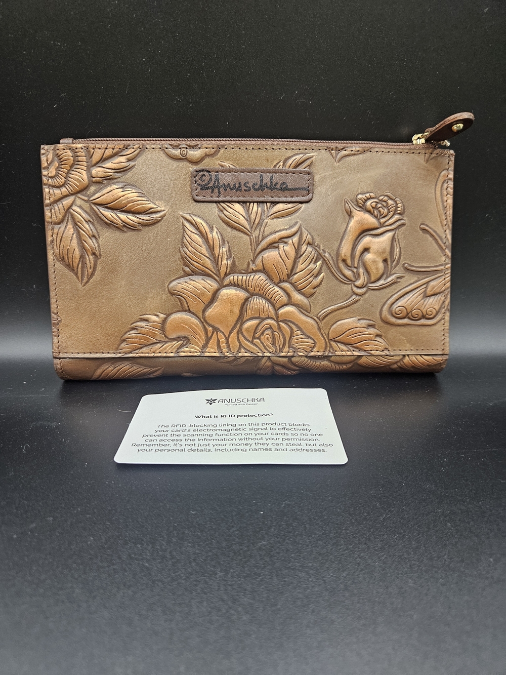 Anuschka Bronze Embossed Floral Butterfly RFID Leather Wallet Clutch NWT - Picture 9 of 9